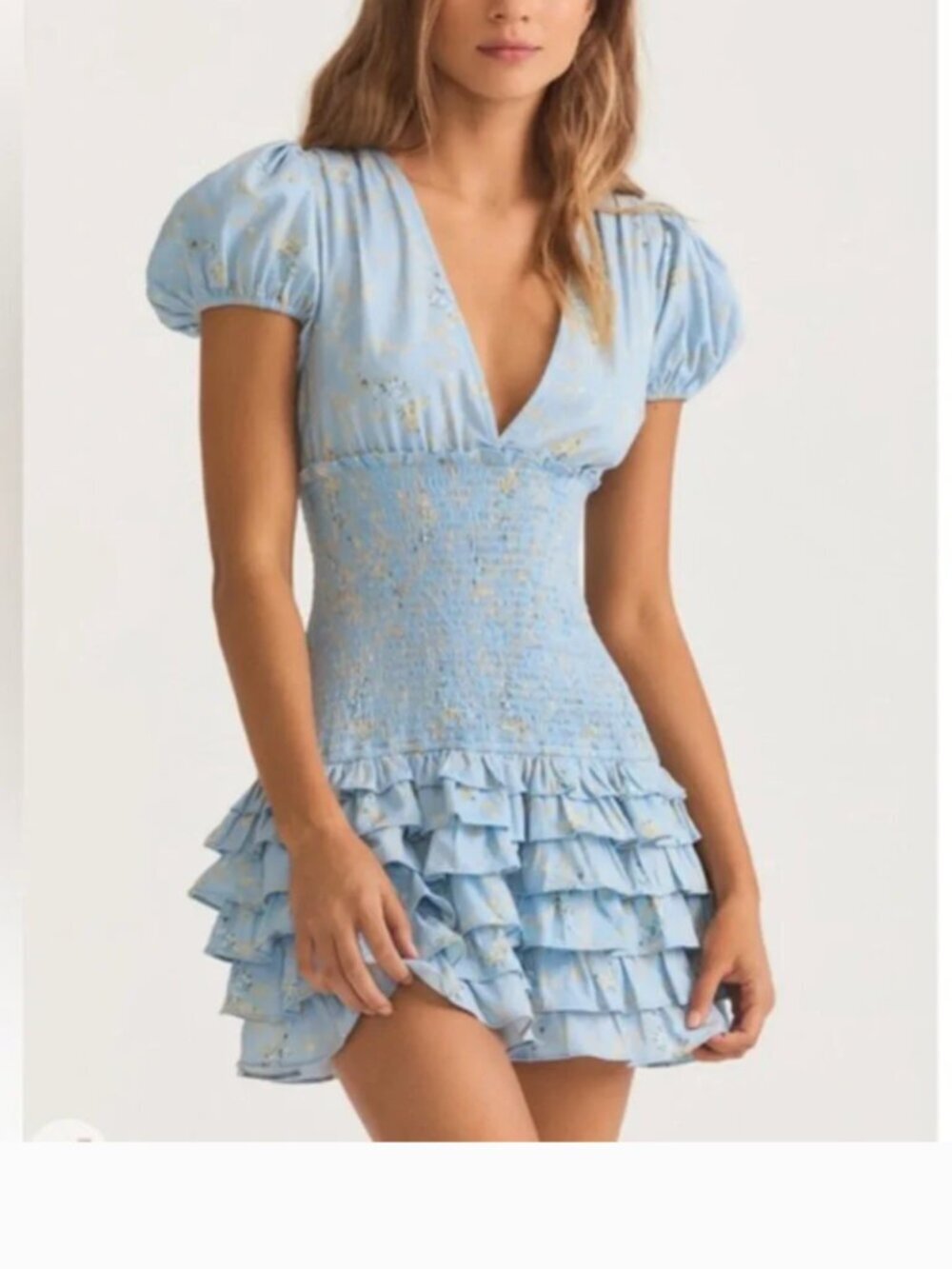 LoveShackFancy Radia Floral Print Smocked Ruffle Mini Dress Size Medium